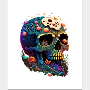 Psychodelic skull Posters and Art